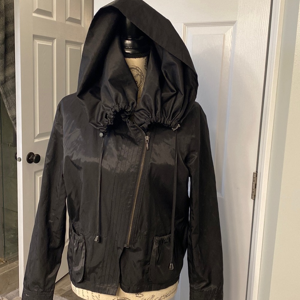 Black spring jacket with beautiful hoodie